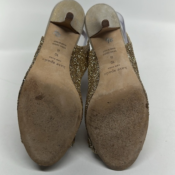 Kate Spade NY Heels Slingback Shoes Open Toe Bow Glitter Metallic Gold Size 10 - Picture 7 of 8